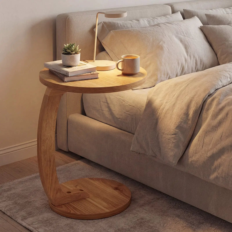24 Inch Round C-shaped Side Table with Thickened Top and Sturdy Base by DirectDeals