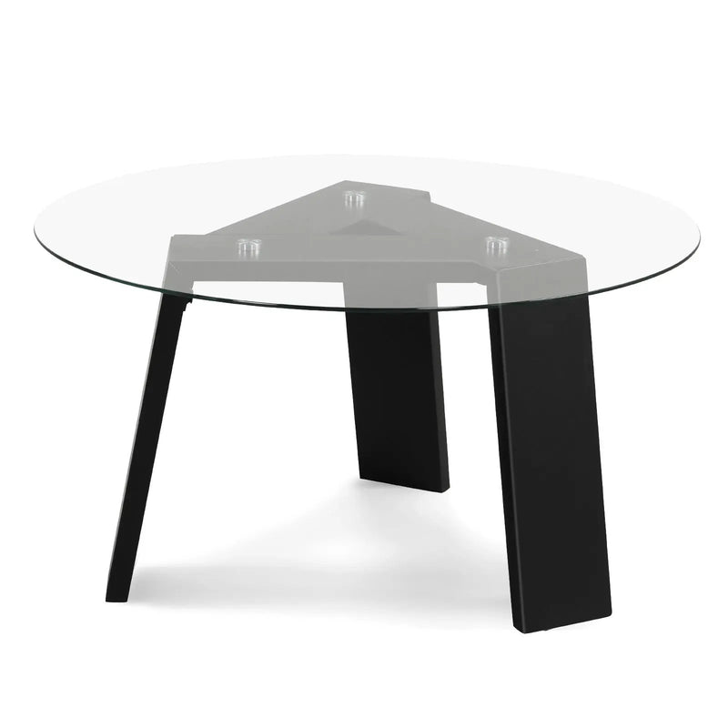 29.5 Inch Round Glass Coffee Table with Solid Rubber Wood Legs for Living Room Home Office Small Space-Black by DirectDeals