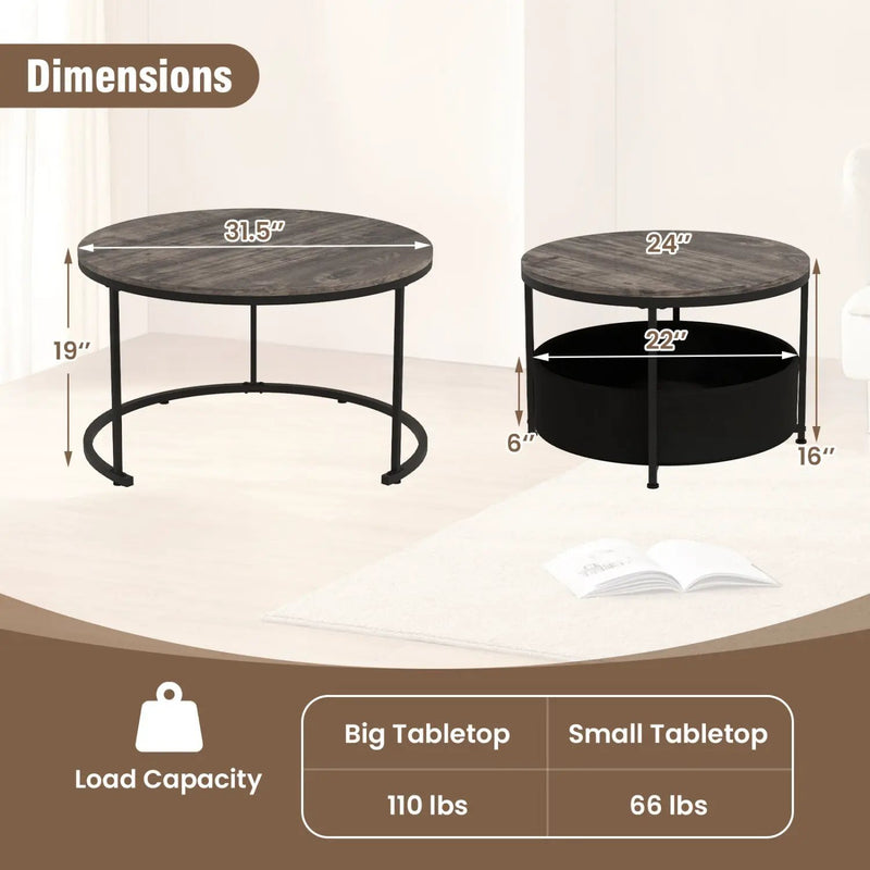 Round Coffee Table Set of 2 by DirectDeals