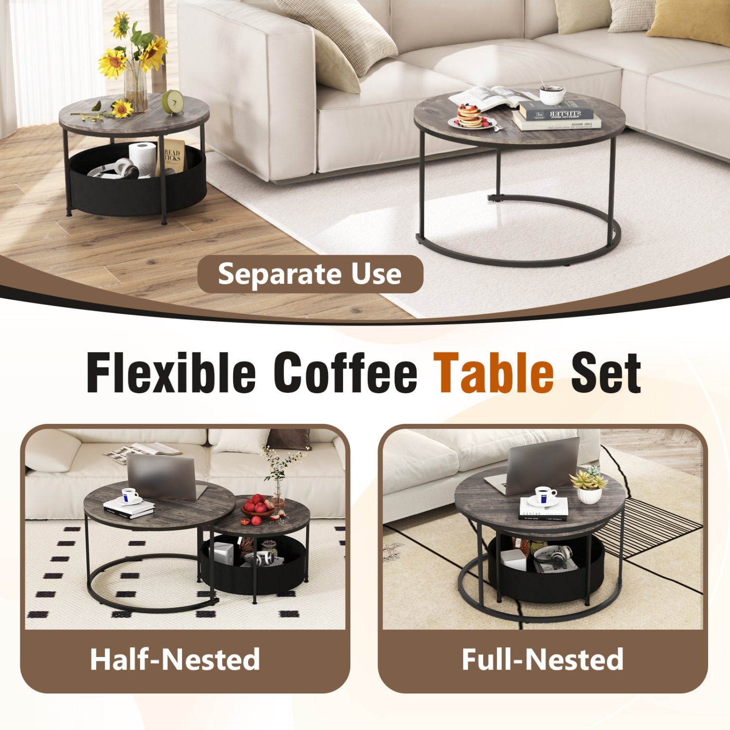 Round Coffee Table Set of 2 by DirectDeals