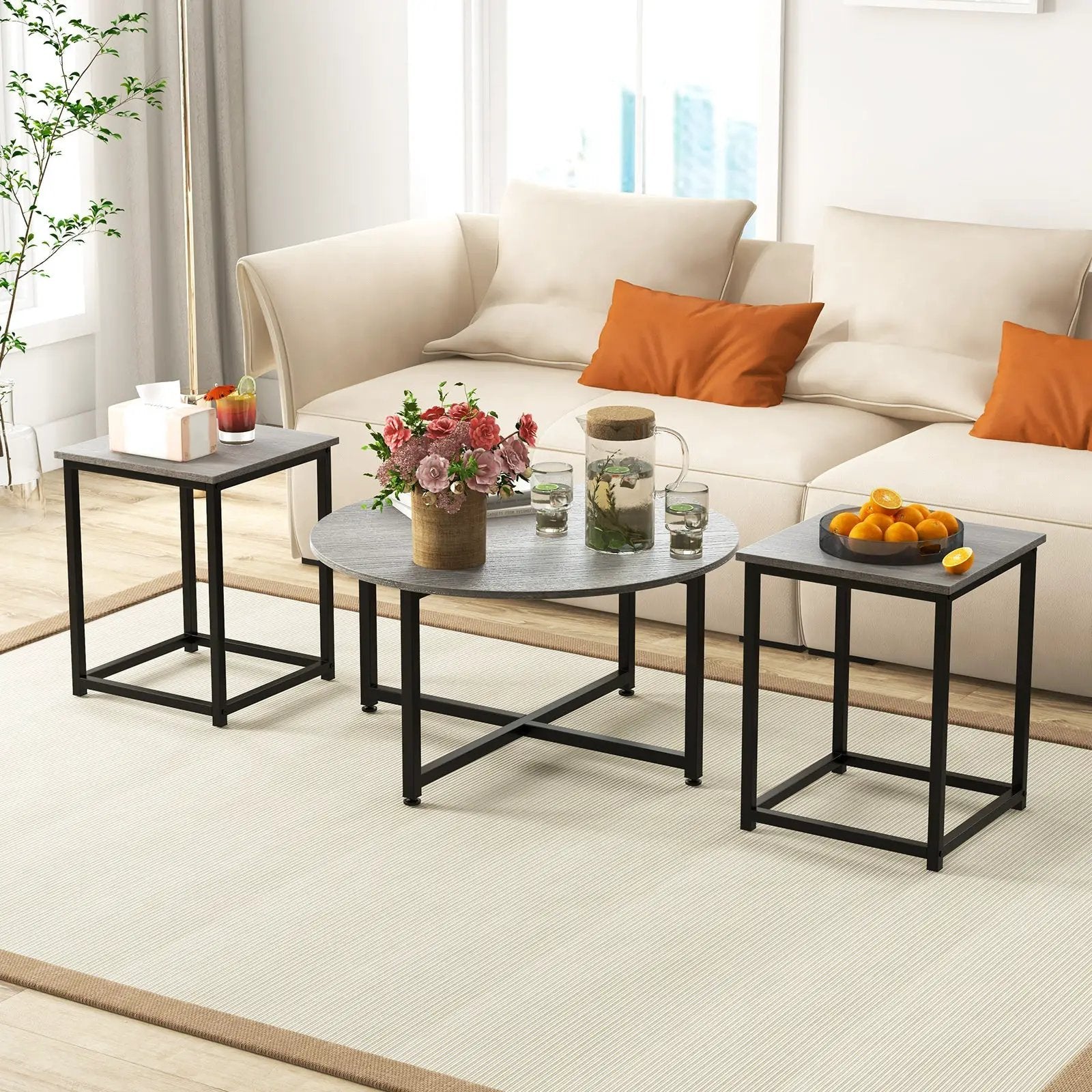 3-Piece Coffee Table Set Round Coffee Table and 2PCS Square End Tables by DirectDeals