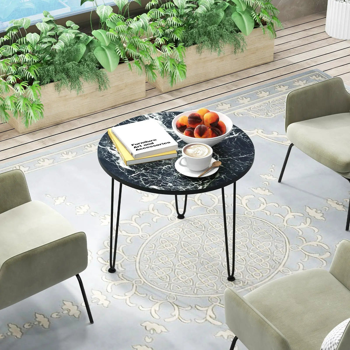 Round Coffee Table with Thickened Tabletop and Metal Tripod Legs, photo 2 of 9