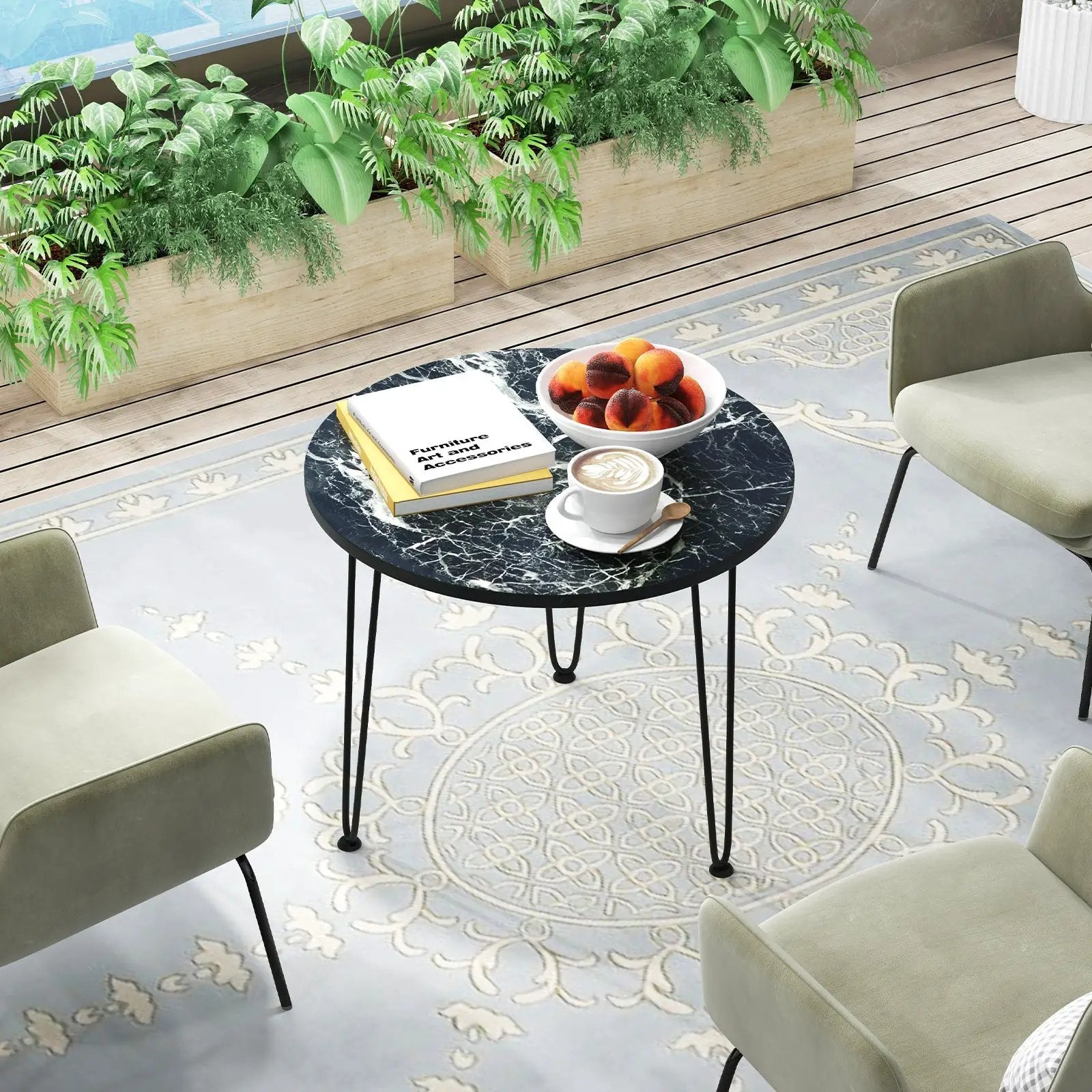 Round Coffee Table with Thickened Tabletop and Metal Tripod Legs by DirectDeals