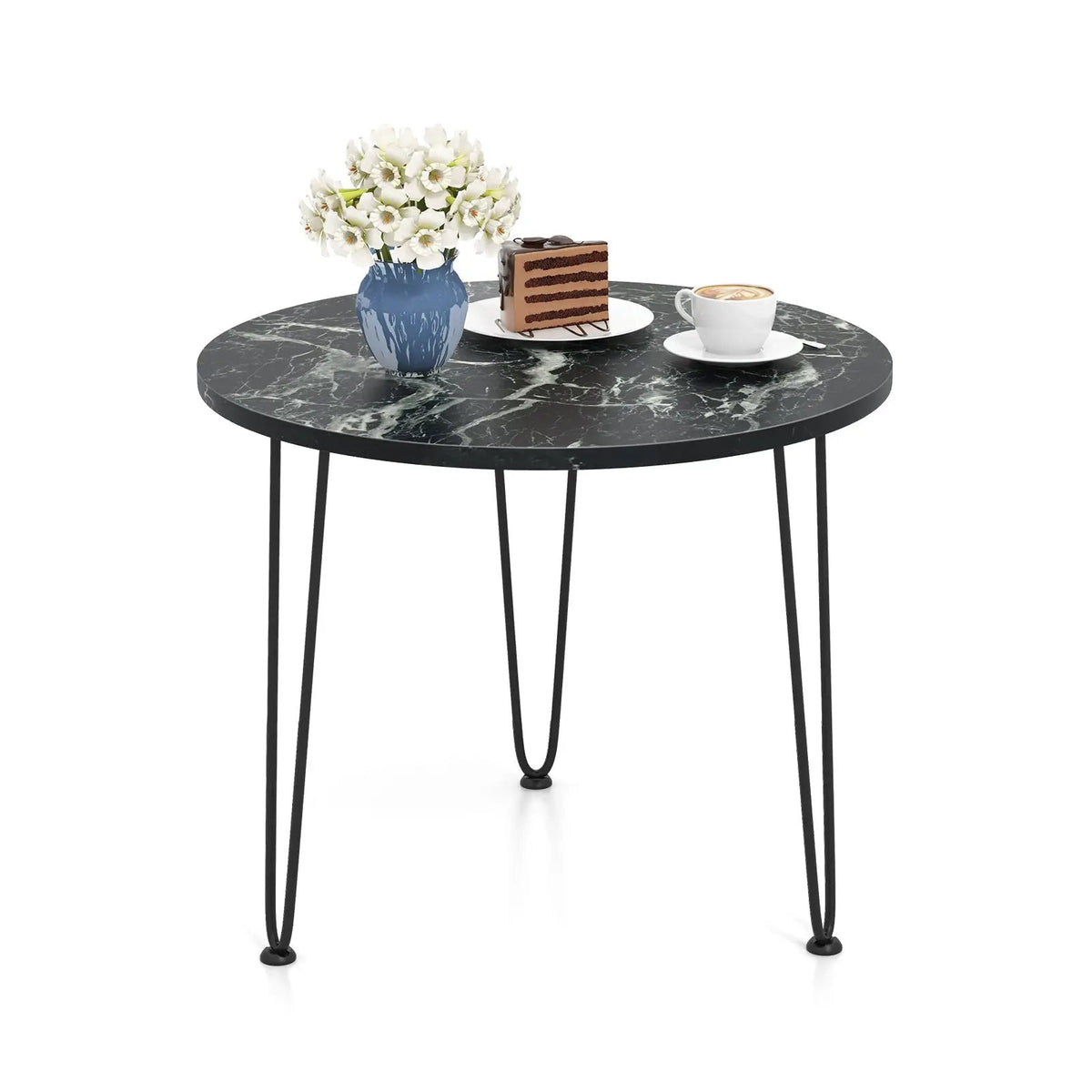 Round Coffee Table with Thickened Tabletop and Metal Tripod Legs, photo 3 of 9