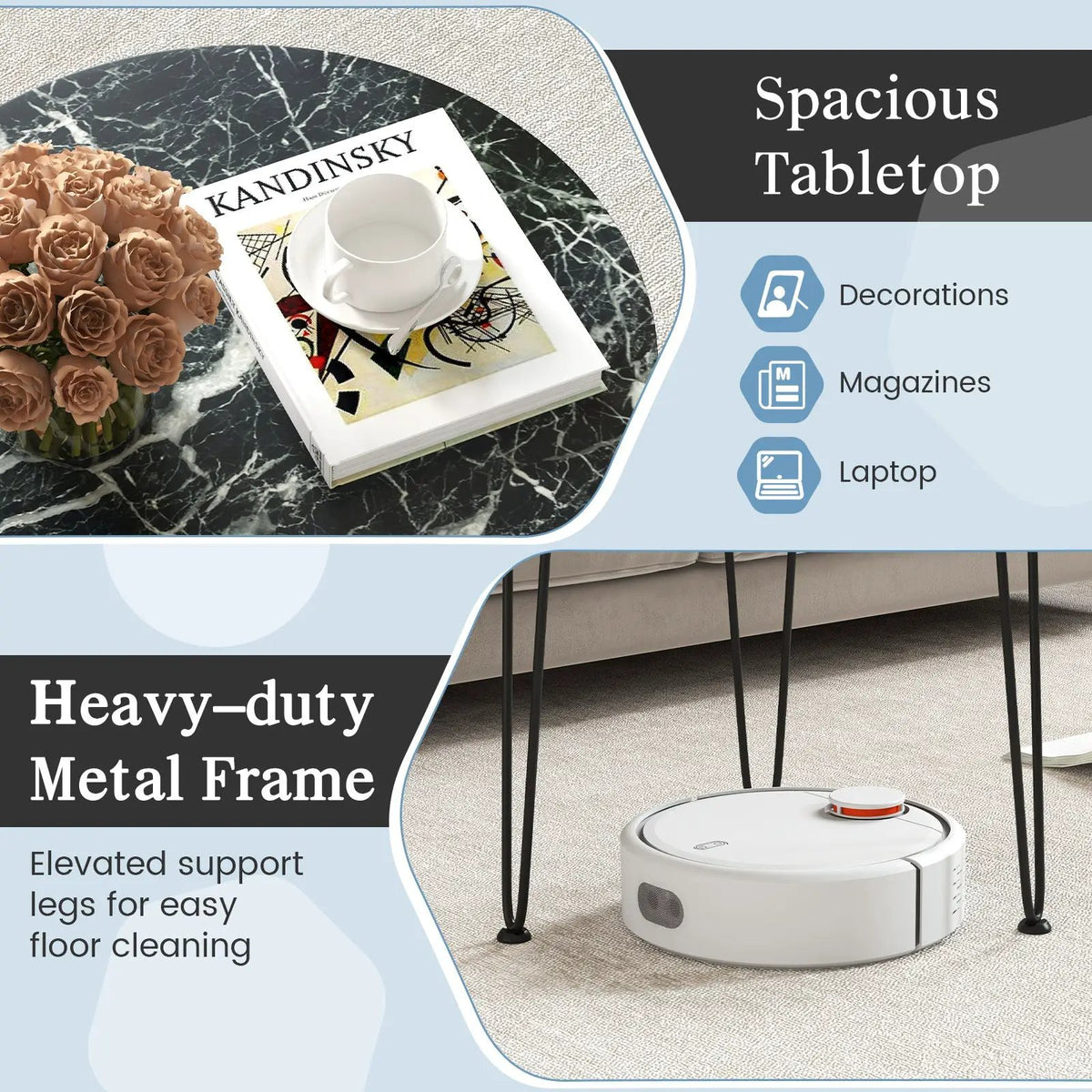 Round Coffee Table with Thickened Tabletop and Metal Tripod Legs, photo 8 of 9