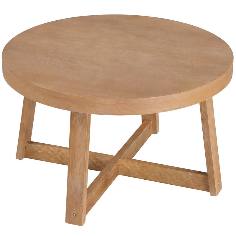 Round Coffee Table for Living Room 30 inch Farmhouse Accent Table with Study Rubber Wood Legs-Yellow by DirectDeals