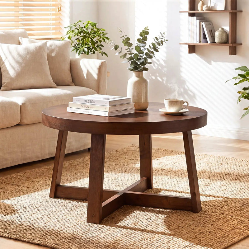 Round Coffee Table 30 Inch with Solid Wood Legs by DirectDeals