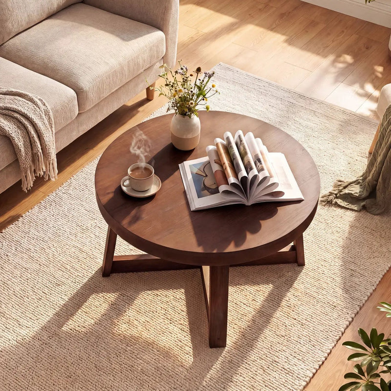 Round Coffee Table 30 Inch with Solid Wood Legs by DirectDeals