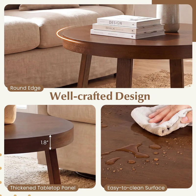 Round Coffee Table 30 Inch with Solid Wood Legs by DirectDeals