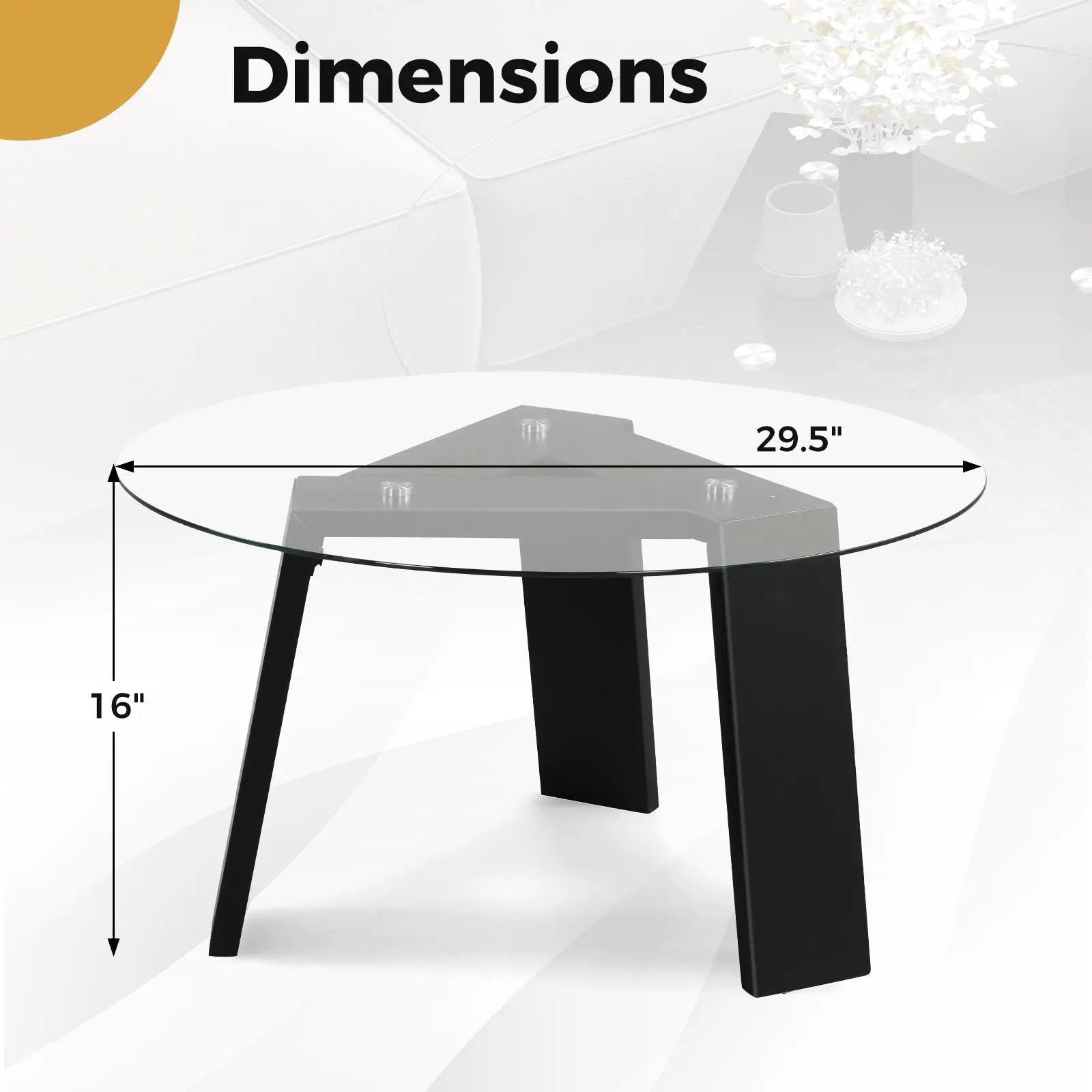 29.5 Inch Round Glass Coffee Table with Solid Rubber Wood Legs for Living Room Home Office Small Space-Black by DirectDeals