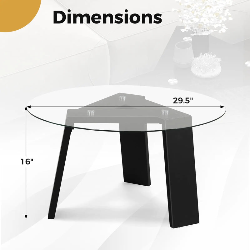 29.5 Inch Round Glass Coffee Table with Solid Rubber Wood Legs for Living Room Home Office Small Space-Black by DirectDeals