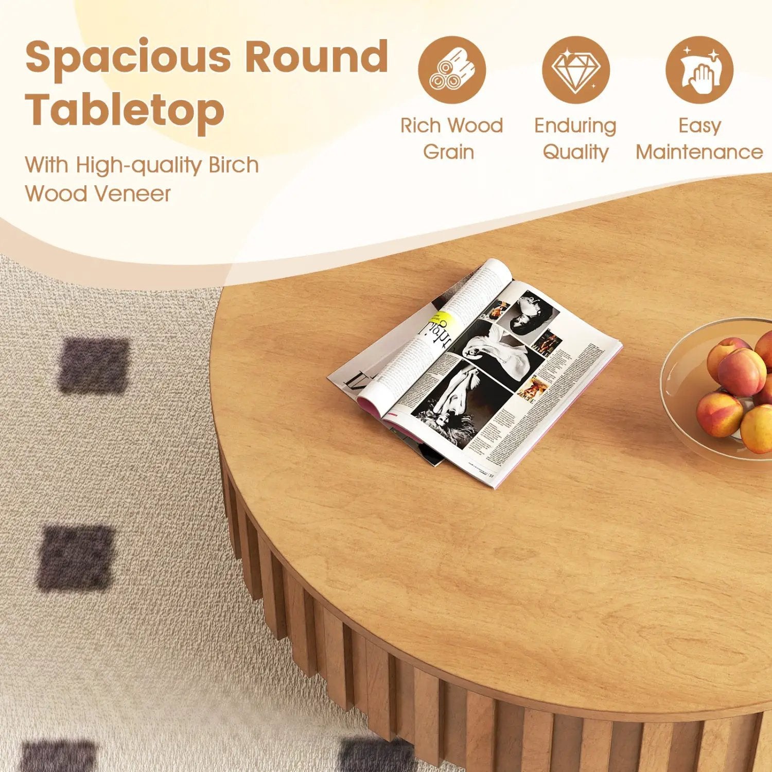 Round Coffee Table with Storage Modern Wooden Drum Coffee Table with Hidden Compartment by DirectDeals