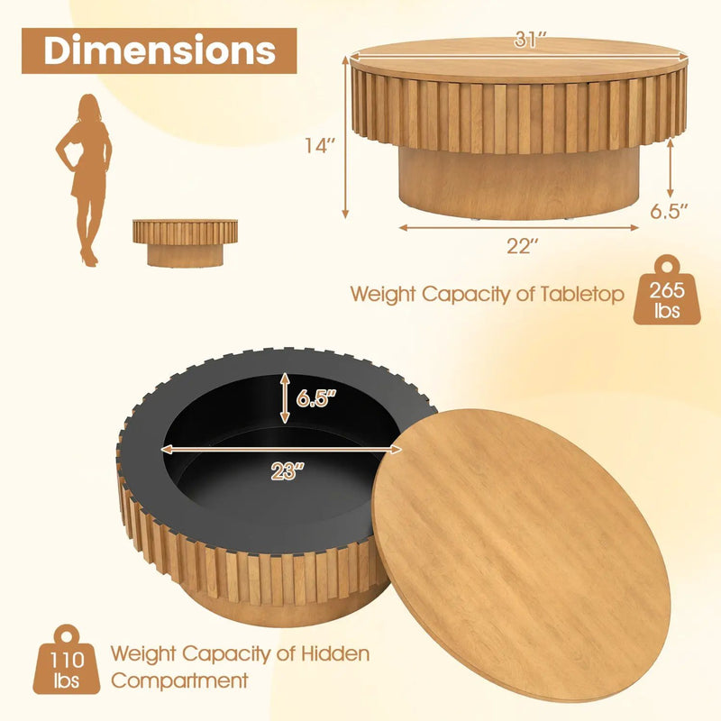 Round Coffee Table with Storage Modern Wooden Drum Coffee Table with Hidden Compartment by DirectDeals