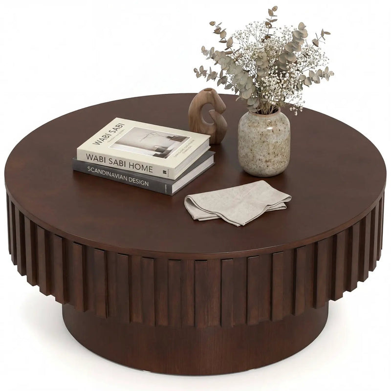 Round Coffee Table with Storage Modern Wooden Drum Coffee Table with Hidden Compartment by DirectDeals