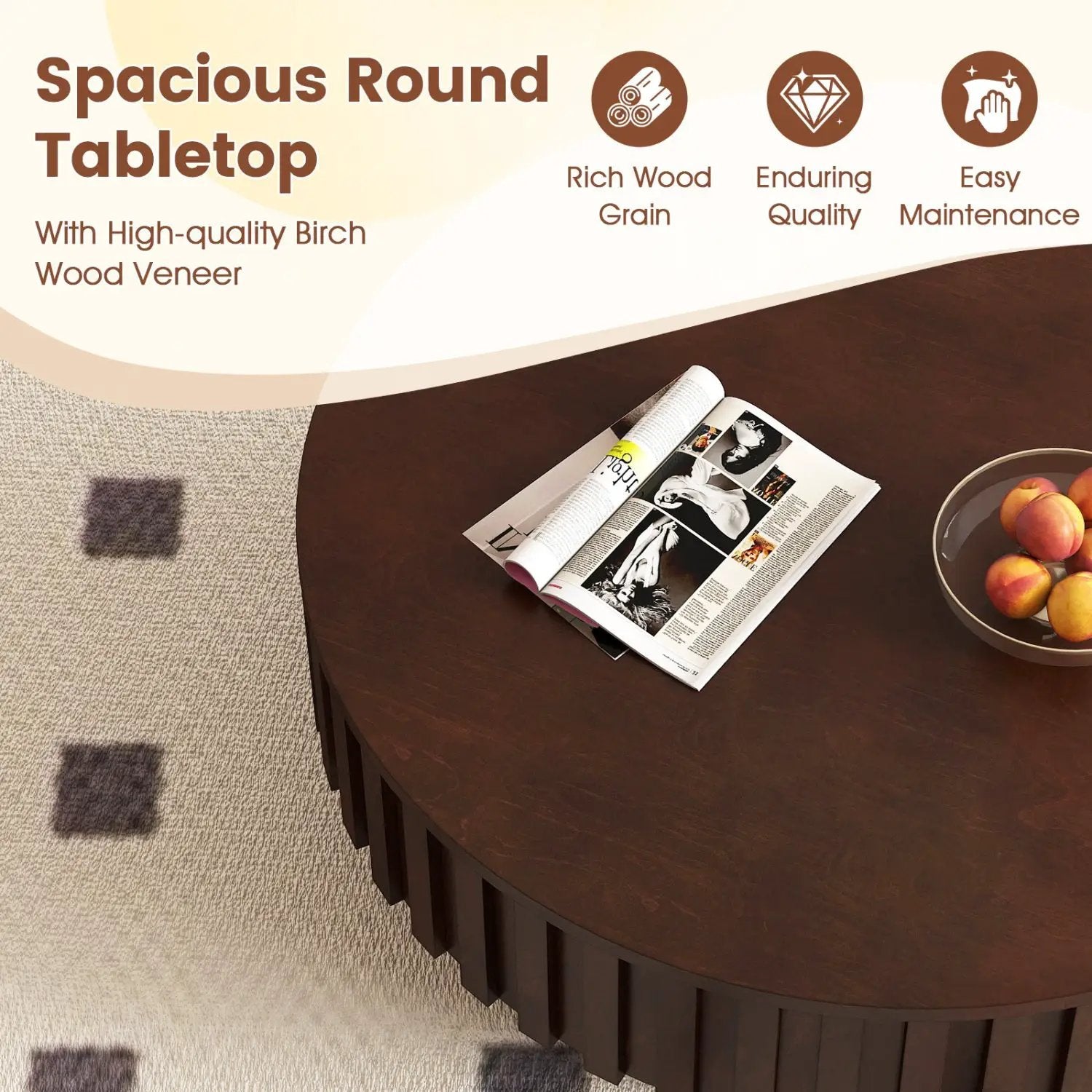 Round Coffee Table with Storage Modern Wooden Drum Coffee Table with Hidden Compartment by DirectDeals