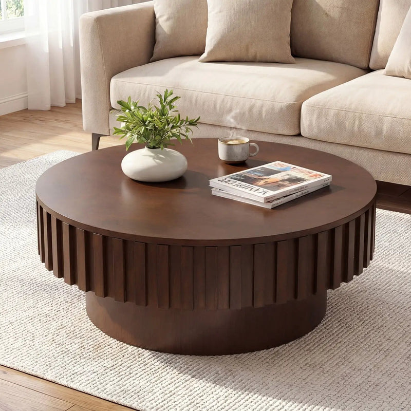 Round Coffee Table with Storage Modern Wooden Drum Coffee Table with Hidden Compartment by DirectDeals