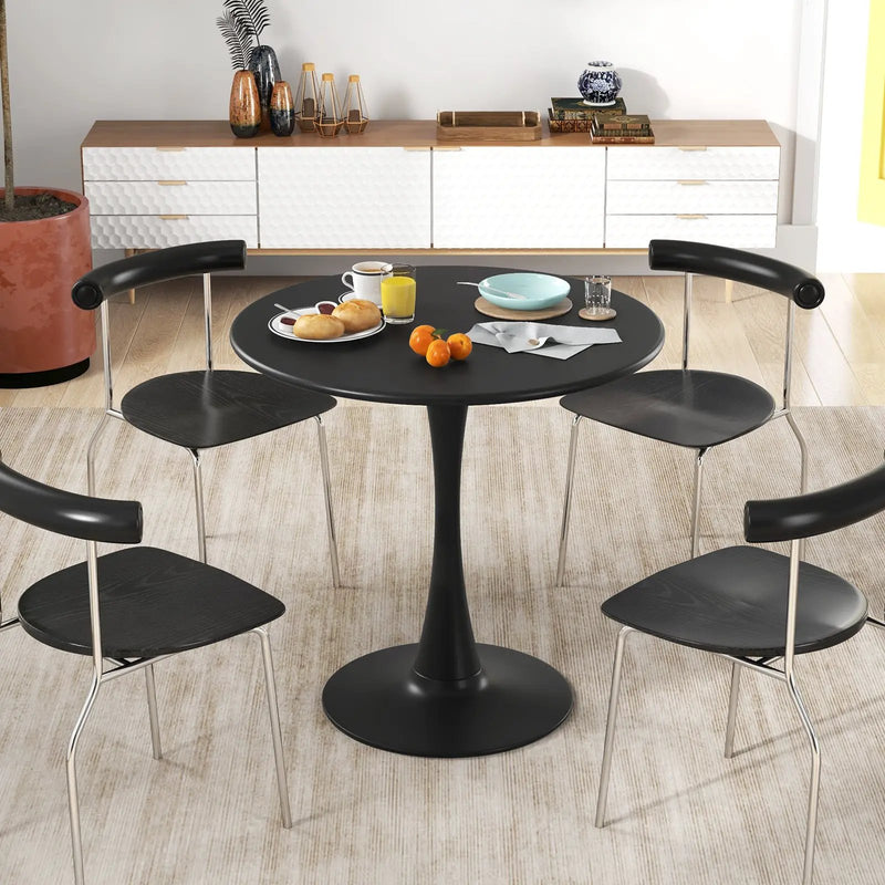 31.5 Inch Round Dining Table with Anti-Slip PP Ring-Black by DirectDeals