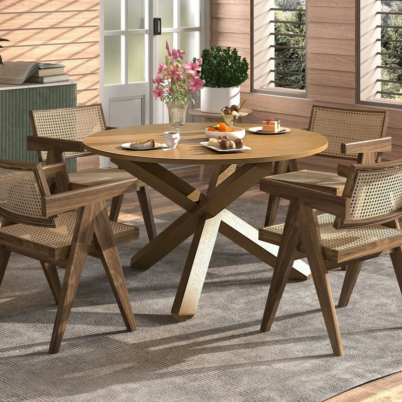 47 Inches Round Dining Table with Solid Acacia Wood Legs for 4-6 Person-Natural by DirectDeals