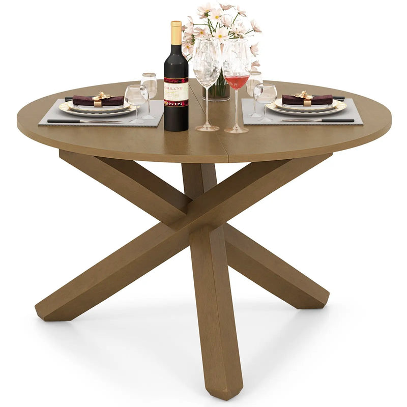 47 Inches Round Dining Table with Solid Acacia Wood Legs for 4-6 Person-Natural by DirectDeals