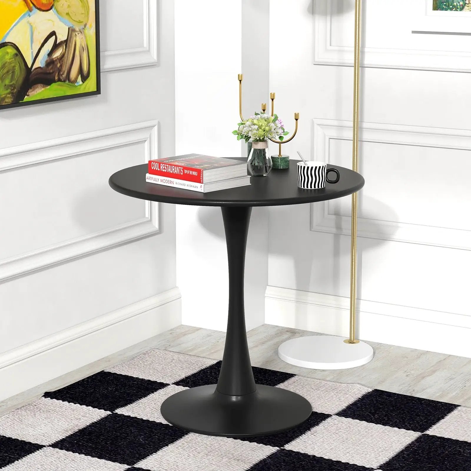 31.5 Inch Round Dining Table with Anti-Slip PP Ring-Black by DirectDeals