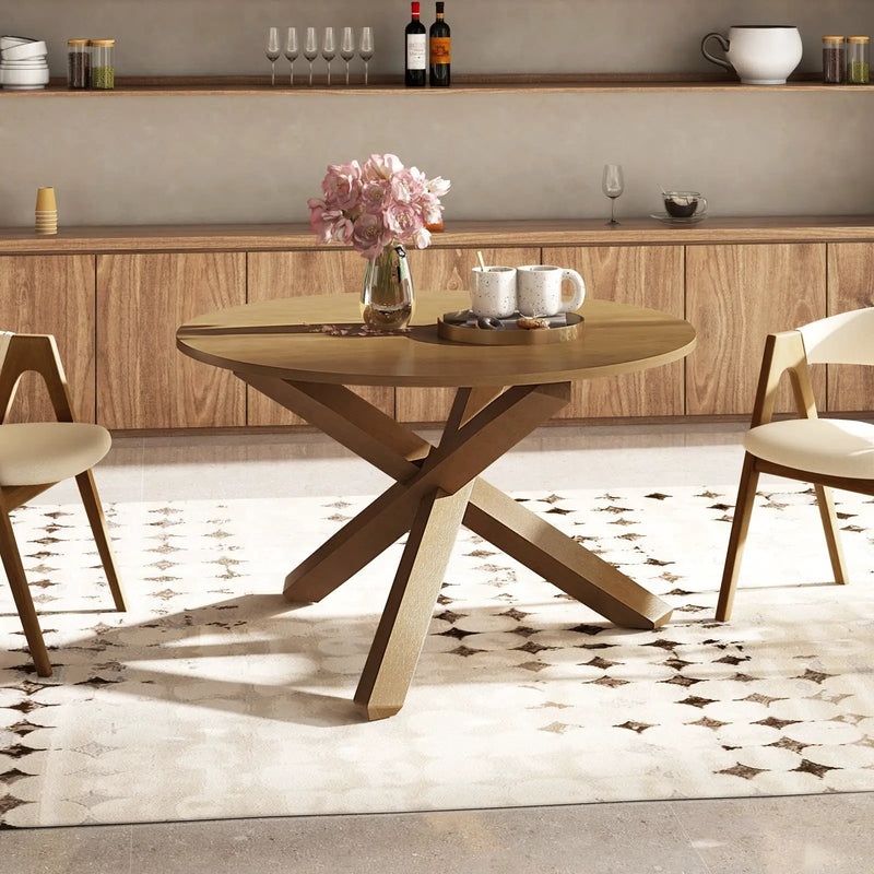 47 Inches Round Dining Table with Solid Acacia Wood Legs for 4-6 Person-Natural by DirectDeals