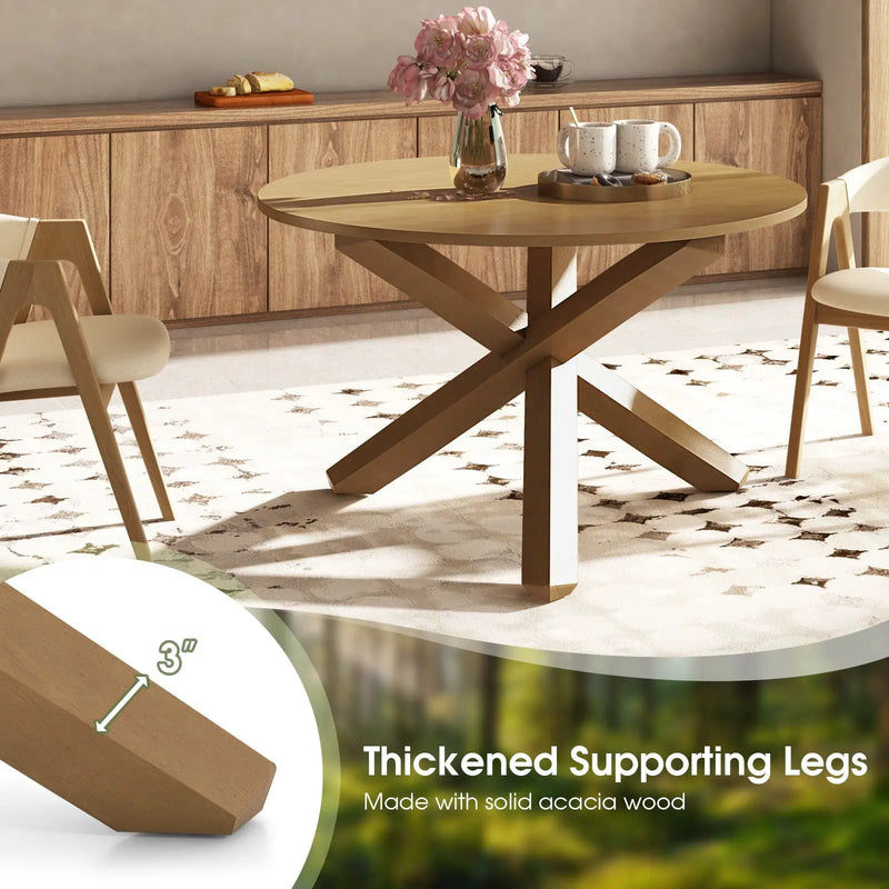 47 Inches Round Dining Table with Solid Acacia Wood Legs for 4-6 Person-Natural by DirectDeals