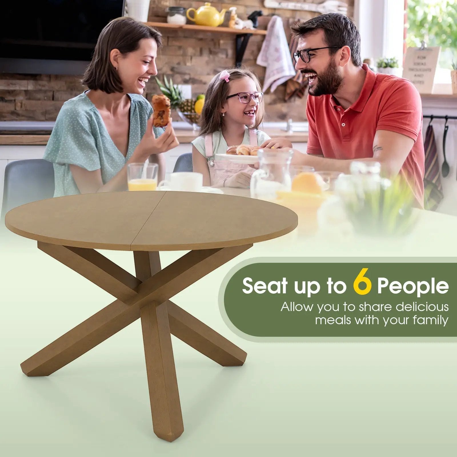 47 Inches Round Dining Table with Solid Acacia Wood Legs for 4-6 Person-Natural by DirectDeals