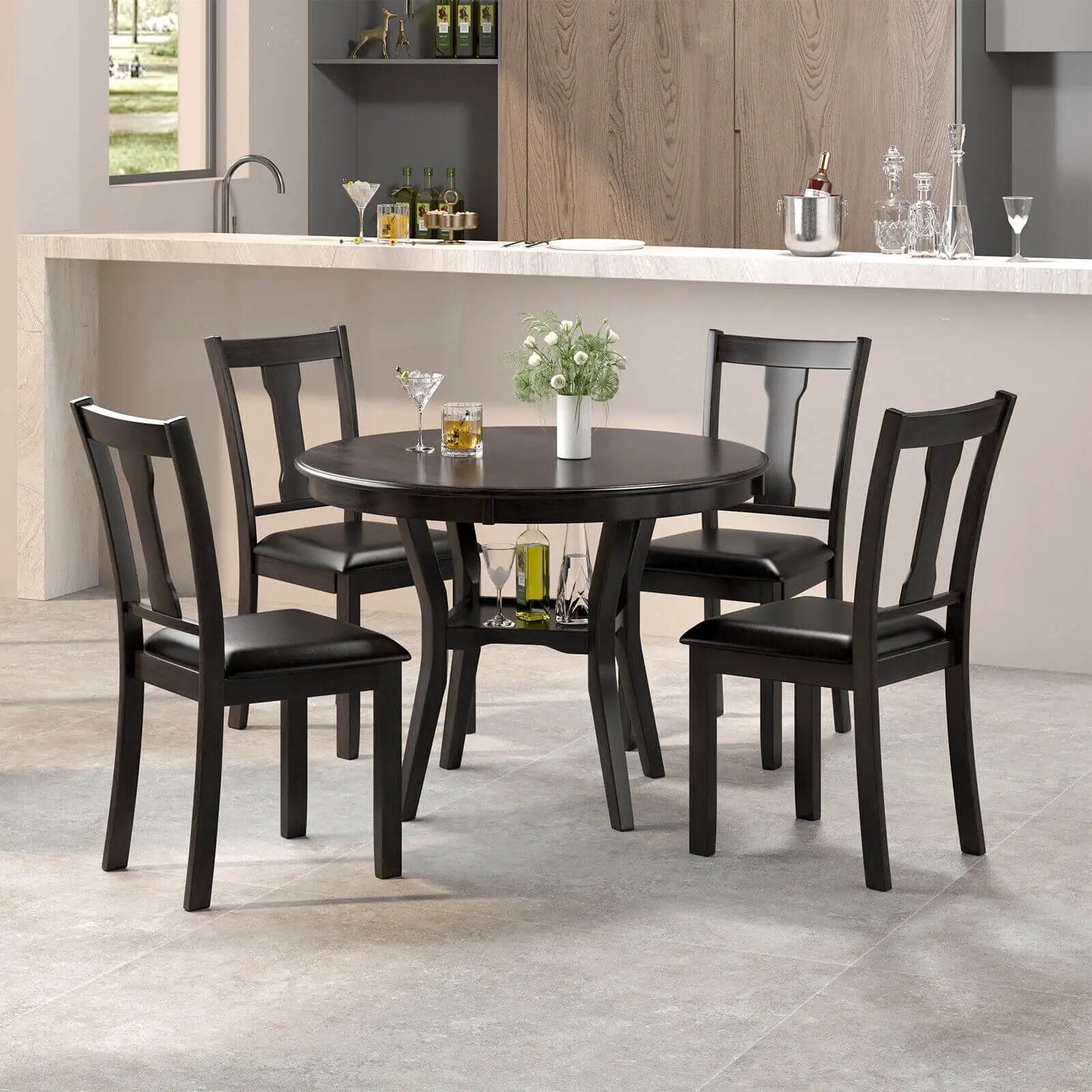 5-Piece Round Dining Table Set Wooden Kitchen Modern Table and 4 Chairs by DirectDeals