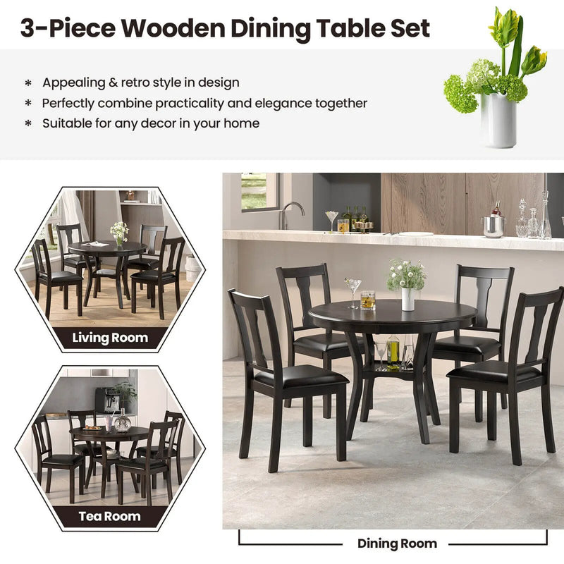 5-Piece Round Dining Table Set Wooden Kitchen Modern Table and 4 Chairs by DirectDeals