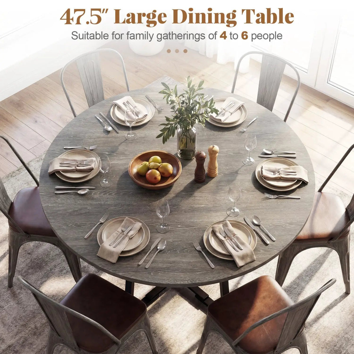 Round Dining Table for 4-6 with Storage Shelf and Metal Legs, photo 2 of 10