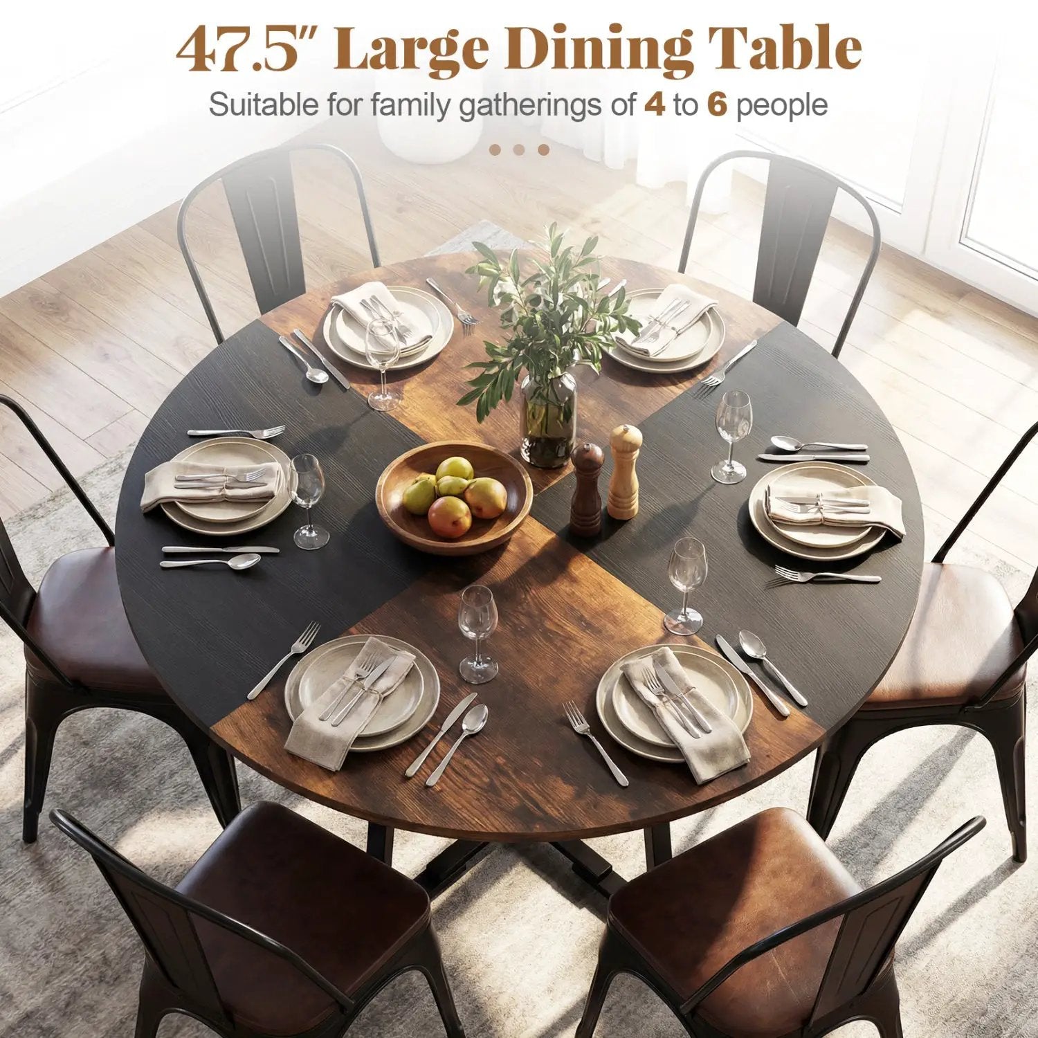 Round Dining Table for 4-6 with Storage Shelf and Metal Legs by DirectDeals