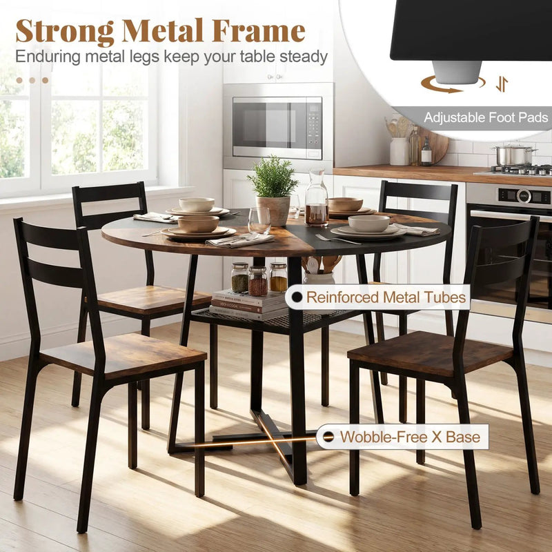 Round Dining Table for 4-6 with Storage Shelf and Metal Legs by DirectDeals