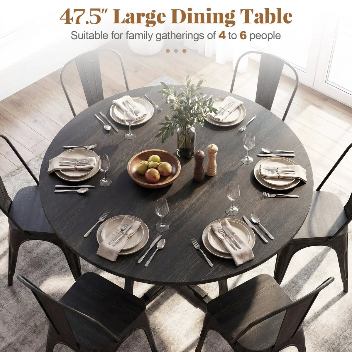 Round Dining Table for 4-6 with Storage Shelf and Metal Legs, photo 3 of 10