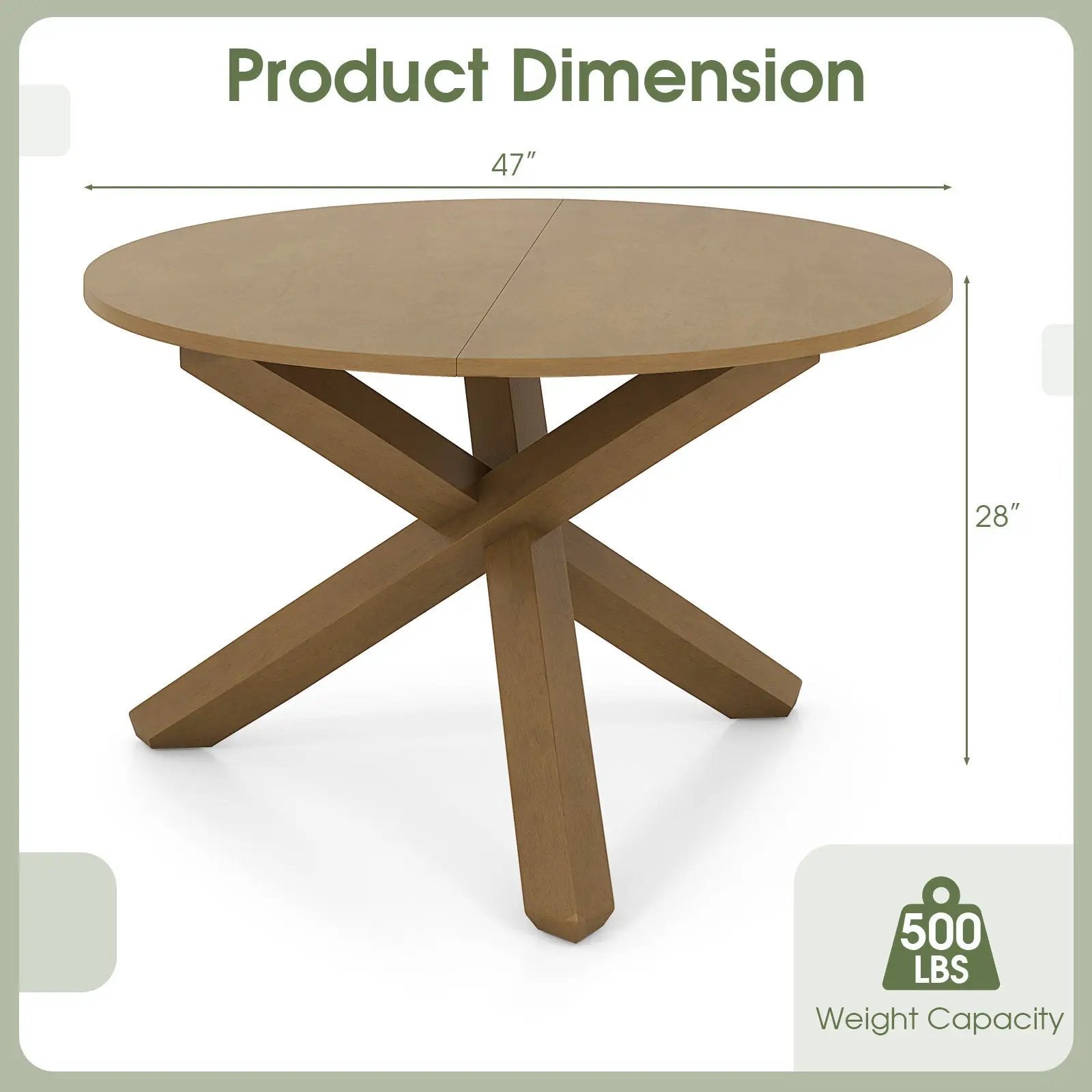47 Inches Round Dining Table with Solid Acacia Wood Legs for 4-6 Person-Natural by DirectDeals