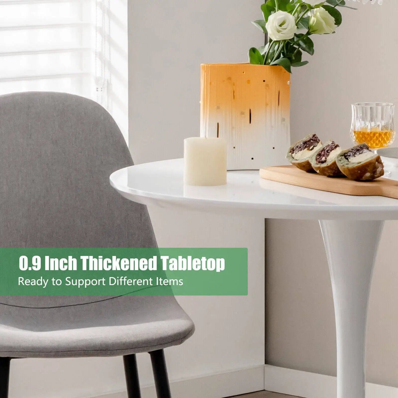 32 Inch Modern Tulip Round Dining Table with MDF Top-White by DirectDeals