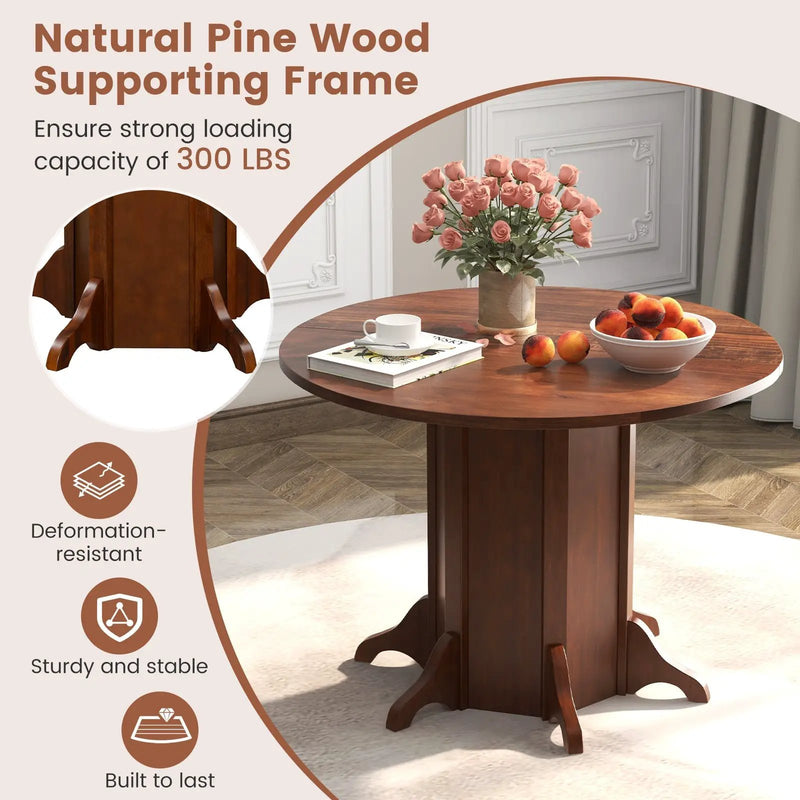 Round Dining Table with Pedestal Base for 4-6 People-Walnut by DirectDeals