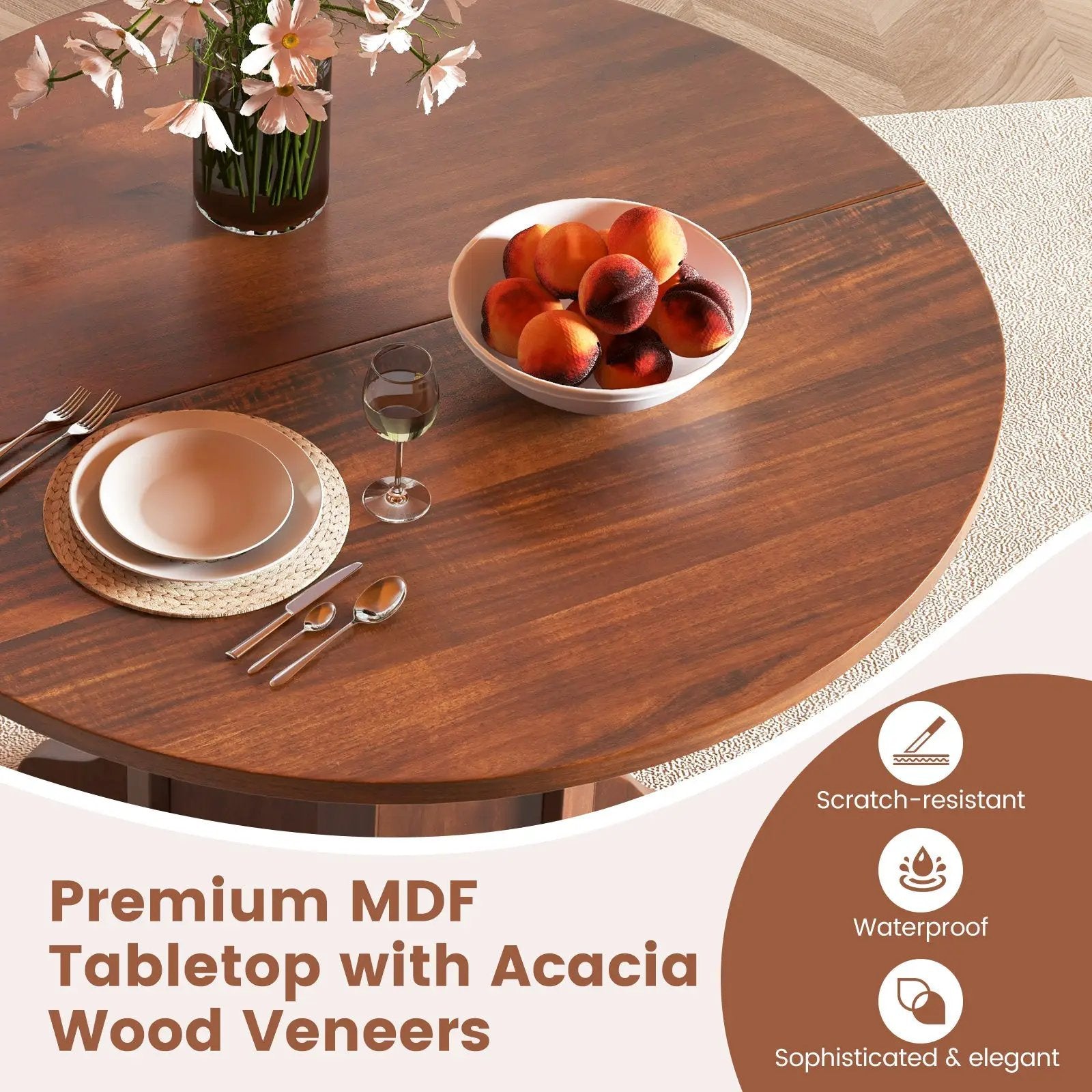 Round Dining Table with Pedestal Base for 4-6 People-Walnut by DirectDeals