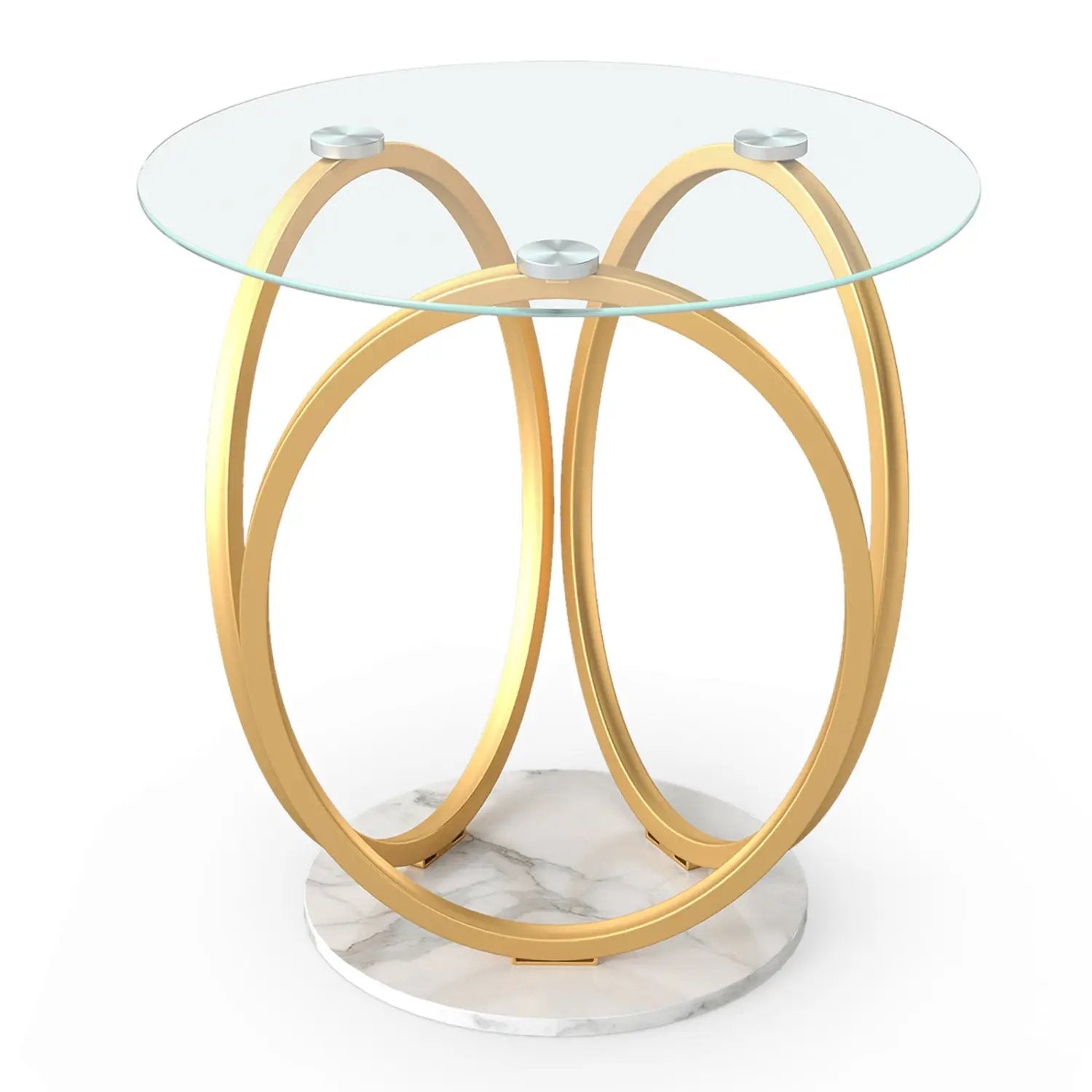 Round End Table Faux Marble Side Table with Tempered Glass Tabletop by DirectDeals