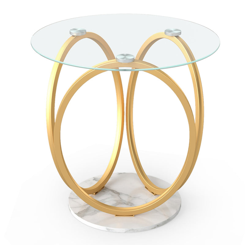 Round End Table Faux Marble Side Table with Tempered Glass Tabletop by DirectDeals