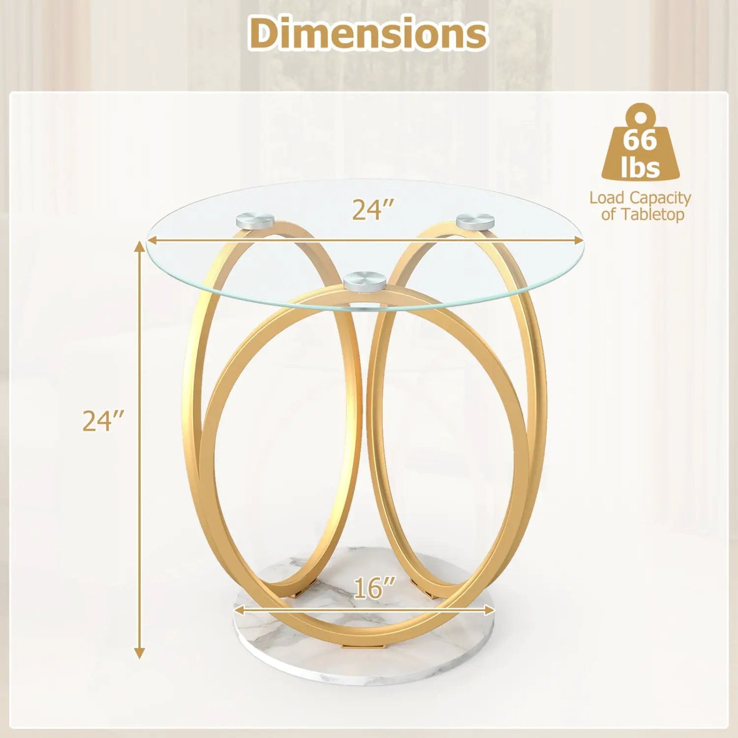 Round End Table Faux Marble Side Table with Tempered Glass Tabletop by DirectDeals