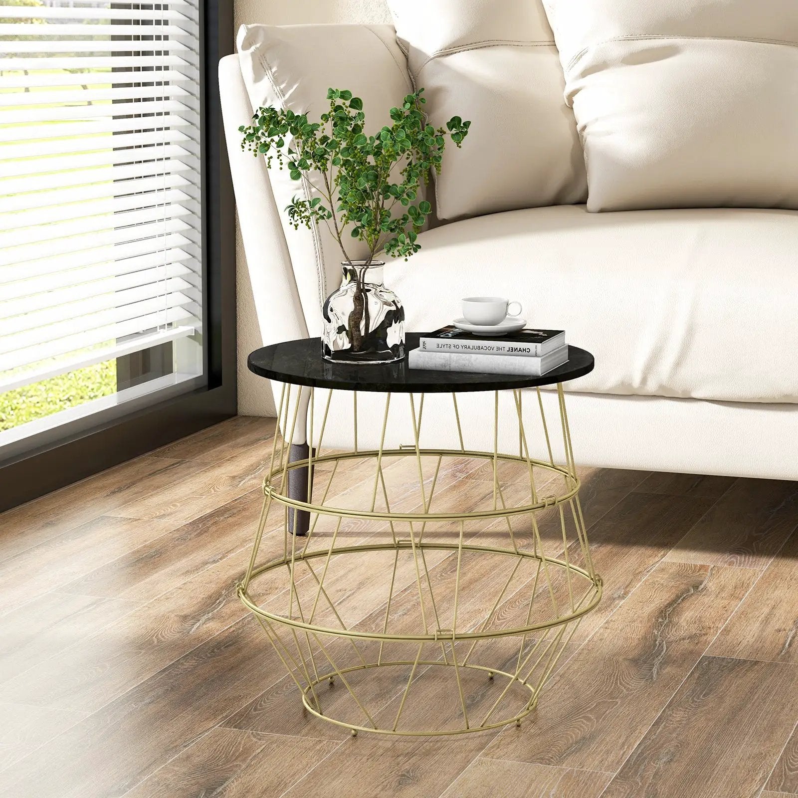 Round Metal Frame End Table with Removable Top-Golden by DirectDeals