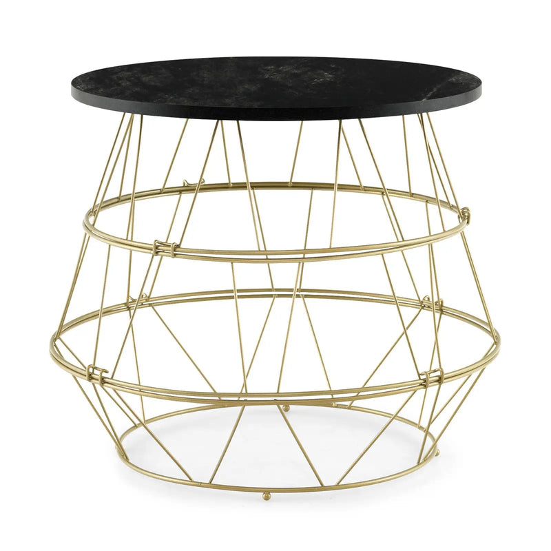 Round Metal Frame End Table with Removable Top-Golden by DirectDeals