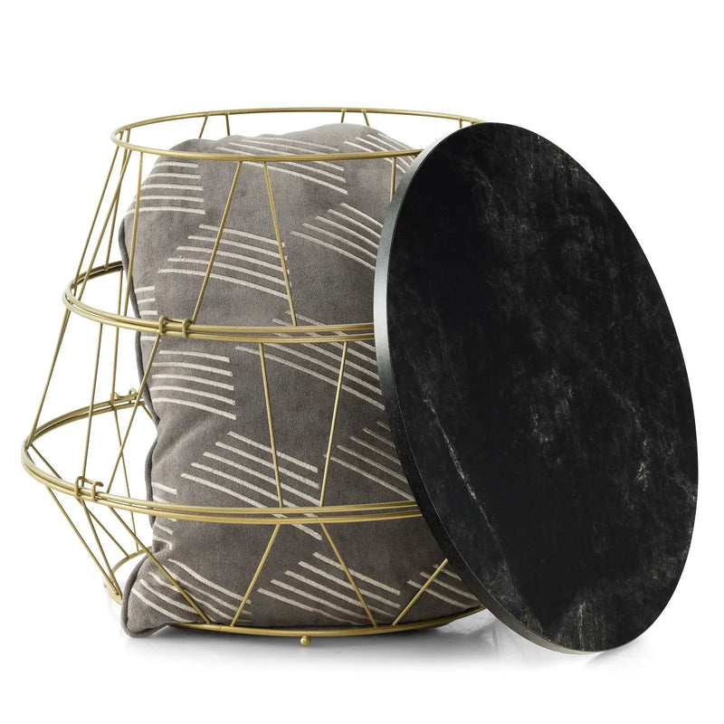 Round Metal Frame End Table with Removable Top-Golden by DirectDeals