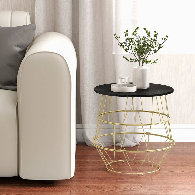 Round Metal Frame End Table with Removable Top-Golden by DirectDeals