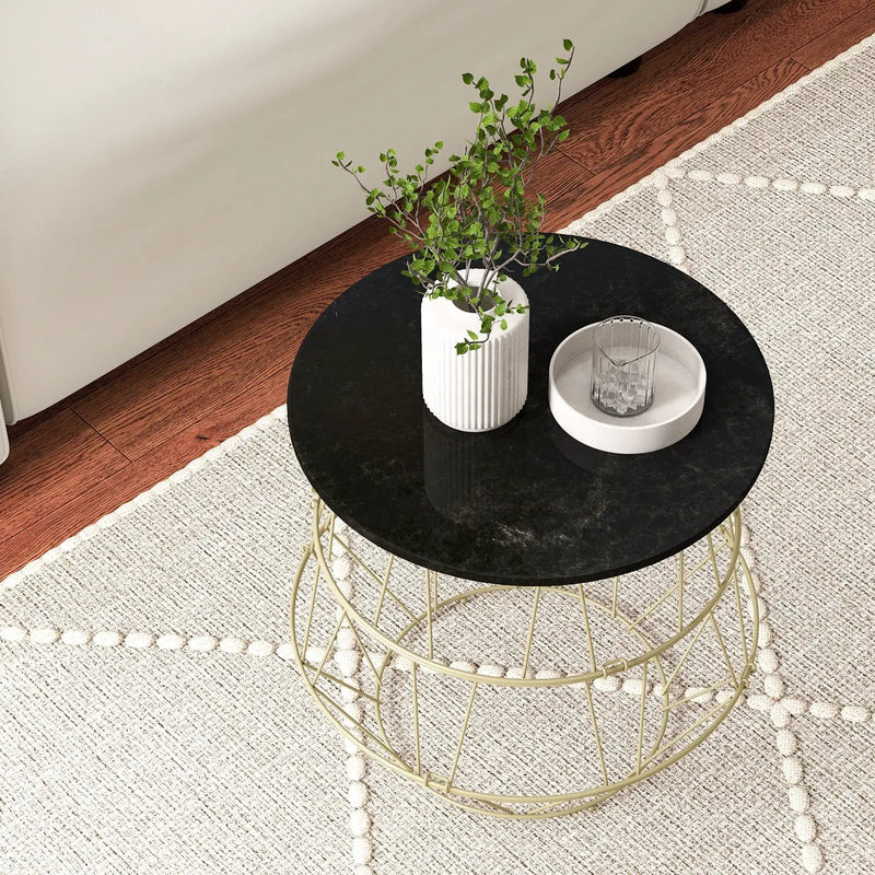Round Metal Frame End Table with Removable Top-Golden by DirectDeals