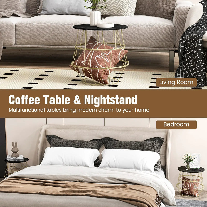Round Metal Frame End Table with Removable Top-Golden by DirectDeals