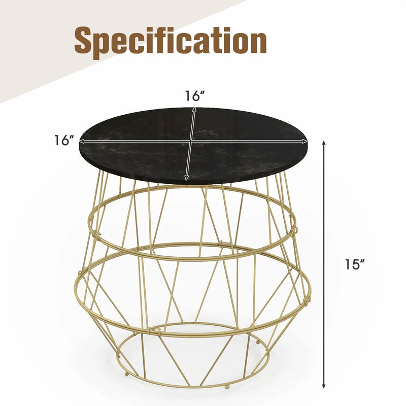 Round Metal Frame End Table with Removable Top-Golden by DirectDeals