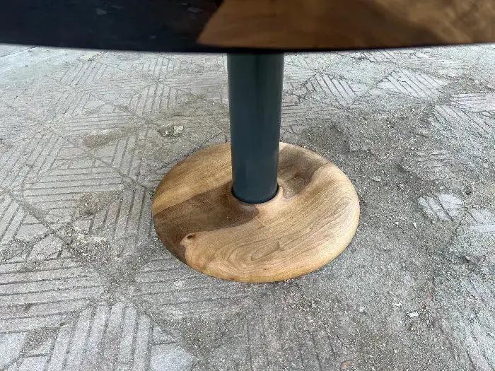 Custom Round Epoxy Resin Walnut Dining - Kitchen Table With Wood Base, detail