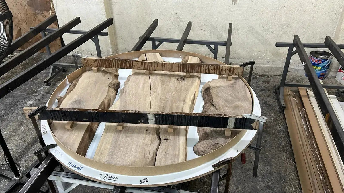 Custom Round Epoxy Resin Walnut Dining - Kitchen Table With Wood Base, photo 9 of 24