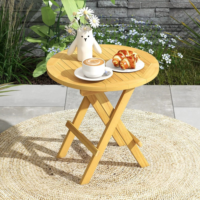 Portable and Compact Outdoor End Table with X-shaped Legs and Slatted Tabletop by DirectDeals